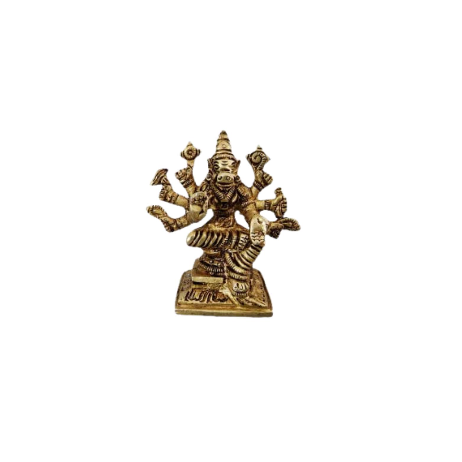 100% Pure Brass Varahi Devi Idol, Varahi Amman, Barahi Murti, Gold - 2.5 Inch