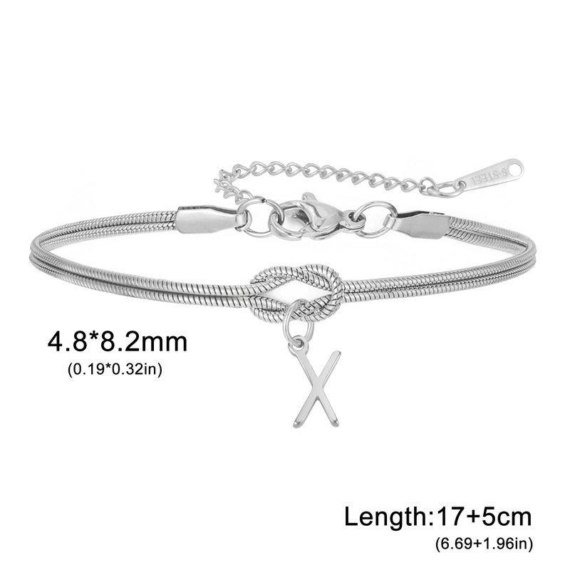 Stainless Steel 26-Letter Bracelet & Anklet with Double-Layer Knotted Snake Bone Chain