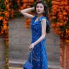 Retro Printed V-Neck Sleeveless Ruffle Maxi Dress