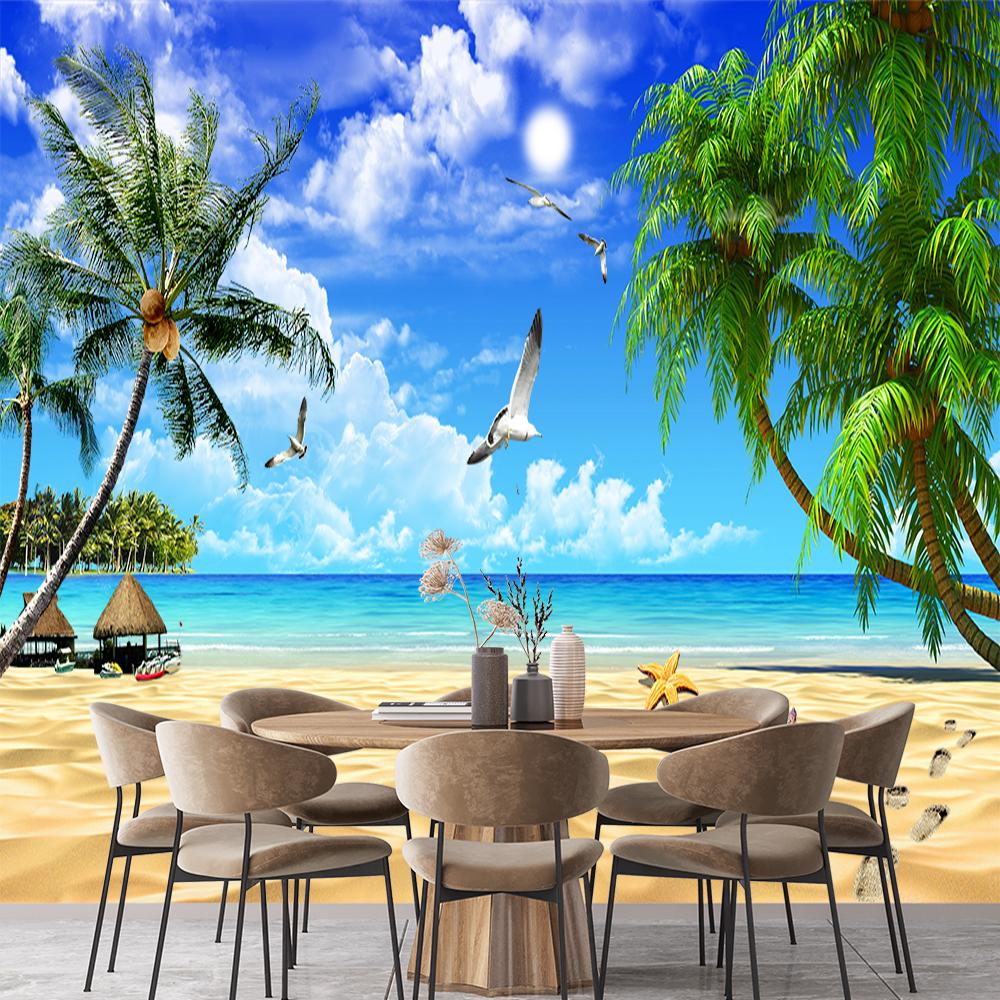 Ocean Beach Wallpaper Blue Sky Coconut Tree 3d Wall Mural Bedroom Living Room Sea Wallpaper Decor