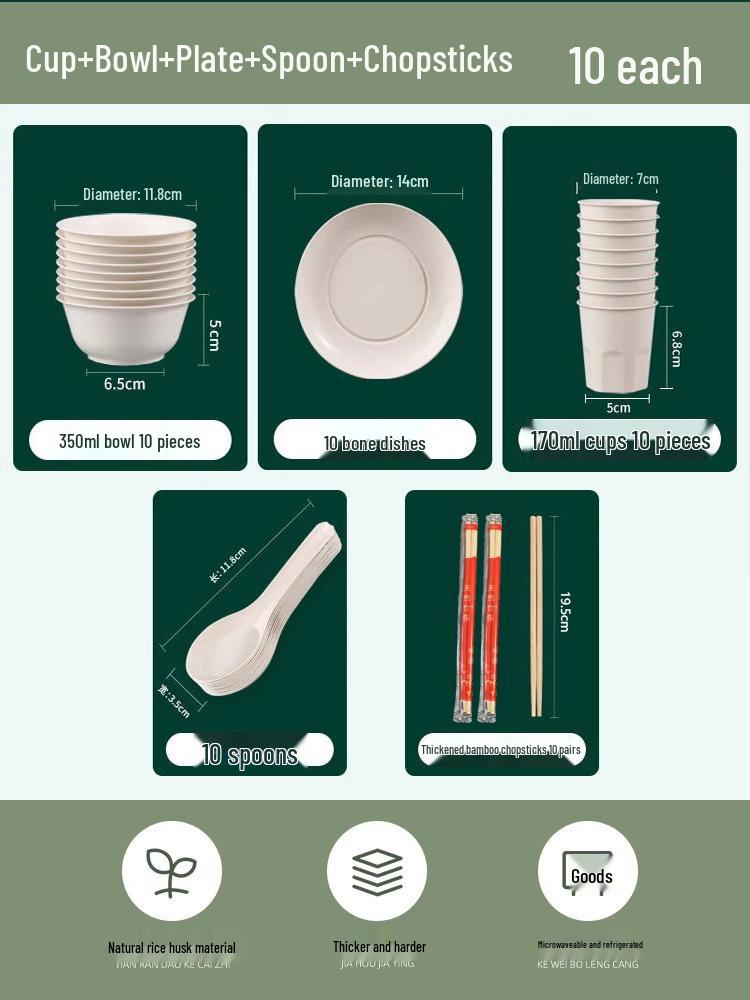 Eco-Friendly Rice Husk Tableware Set: Bowl, Chopsticks, Spoon & Cup – Recyclable & Food-Grade for Dining, Parties, Home, & Picnics (4-Piece)