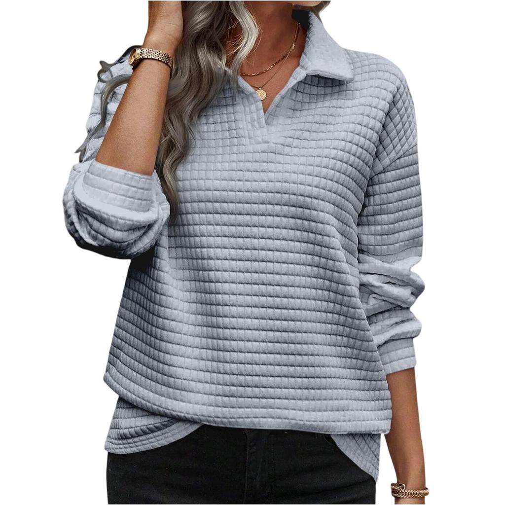 Women's Fashionable V-neck  Solid-color Pullover Casual Top