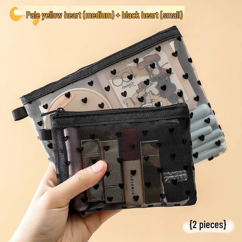 Flocking Love Mesh Portable Cosmetic Bag - High-Value, Simple Design