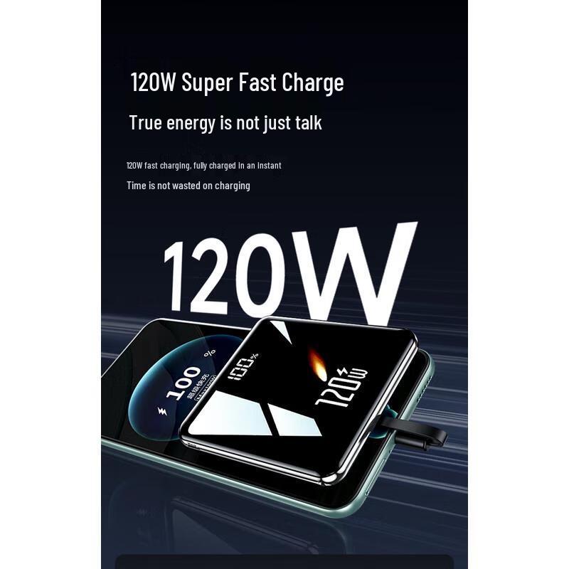 HANDUNYOU 20000mAh 120W Super Fast Charging Power Bank with Built-in Cable