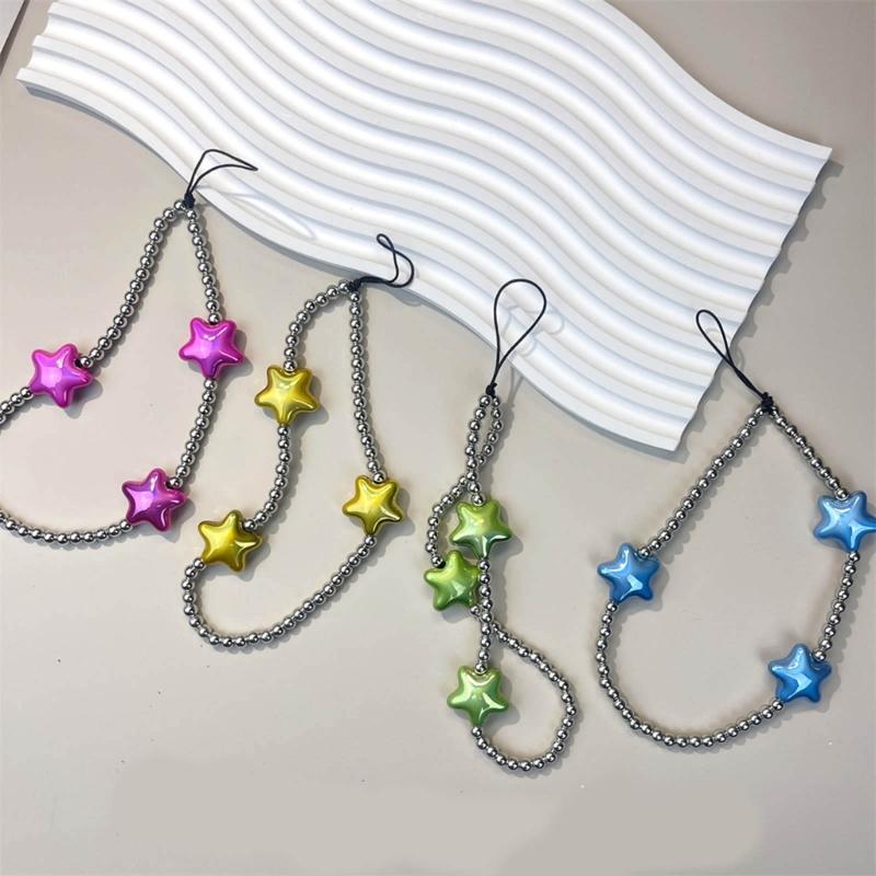 DIY Star Beaded Phone Chain Portable CellPhone Strap Lanyard Mobile Phone Pendant Decoration Exquisite Key Car Hangings