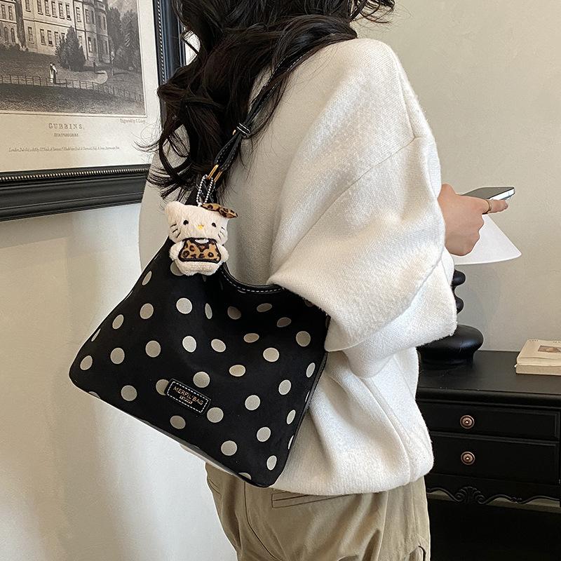 Korean Version Of Polka Dot Tote Bag Casual Temperament Large Capacity Female Foreign Style Retro Shoulder Bag Underarm Bag Bucket Bag