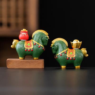 Resin Horse Miniature Chinese Style Zodiac Horse Ornaments Cute Desktop Ornament  Bookshelf