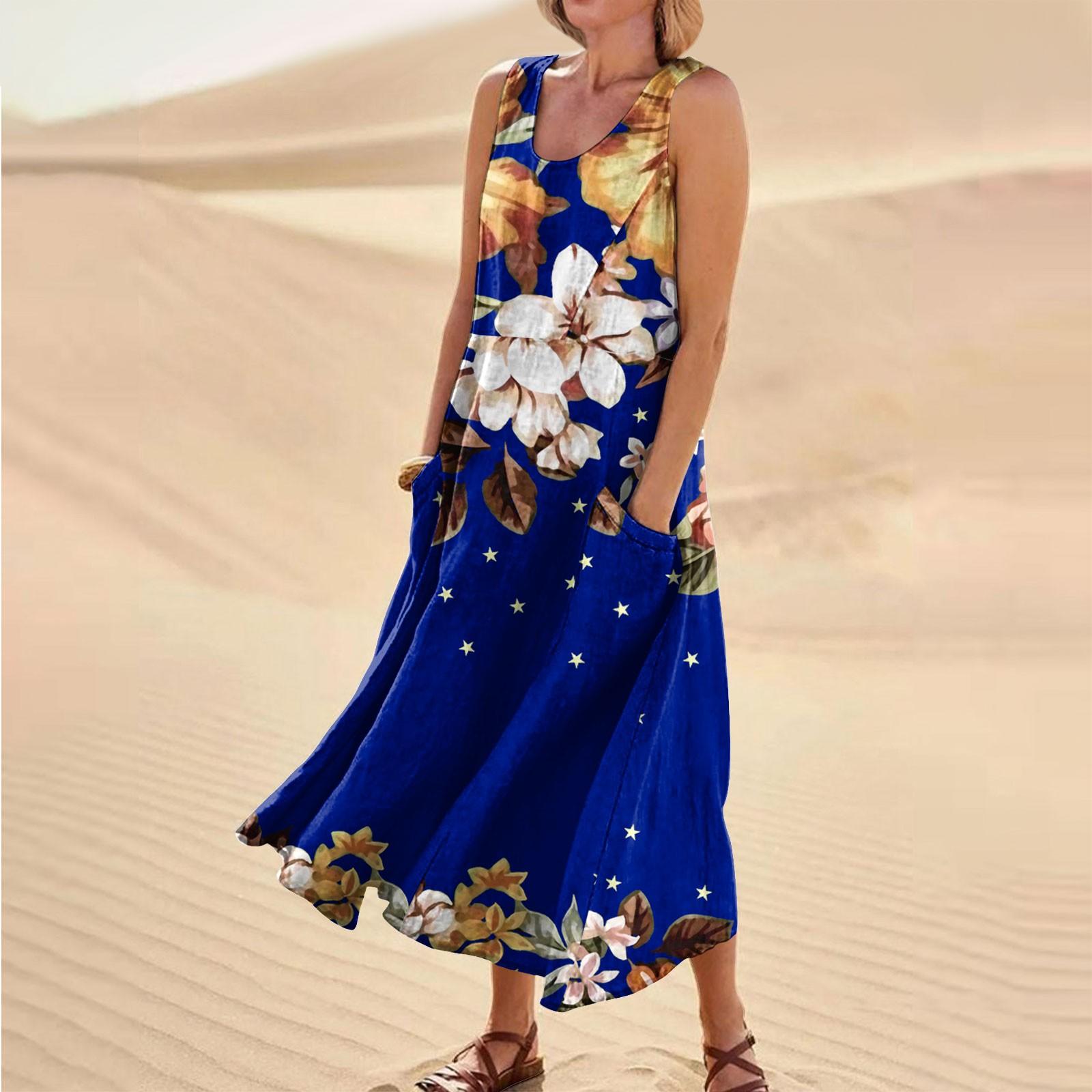 

Женское повседневное удобное карманное платье без рукавов с цветочным принтом XXL