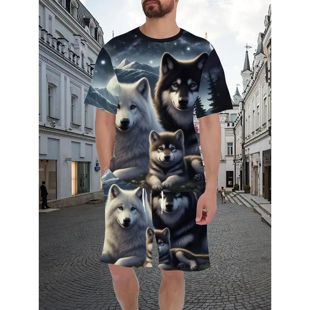 Summer Men's Two-Piece Set Animal 3D Printed Sports Wear Fashionable Soft Comfortable Breathable Large Loose Casual Style Sports Wear