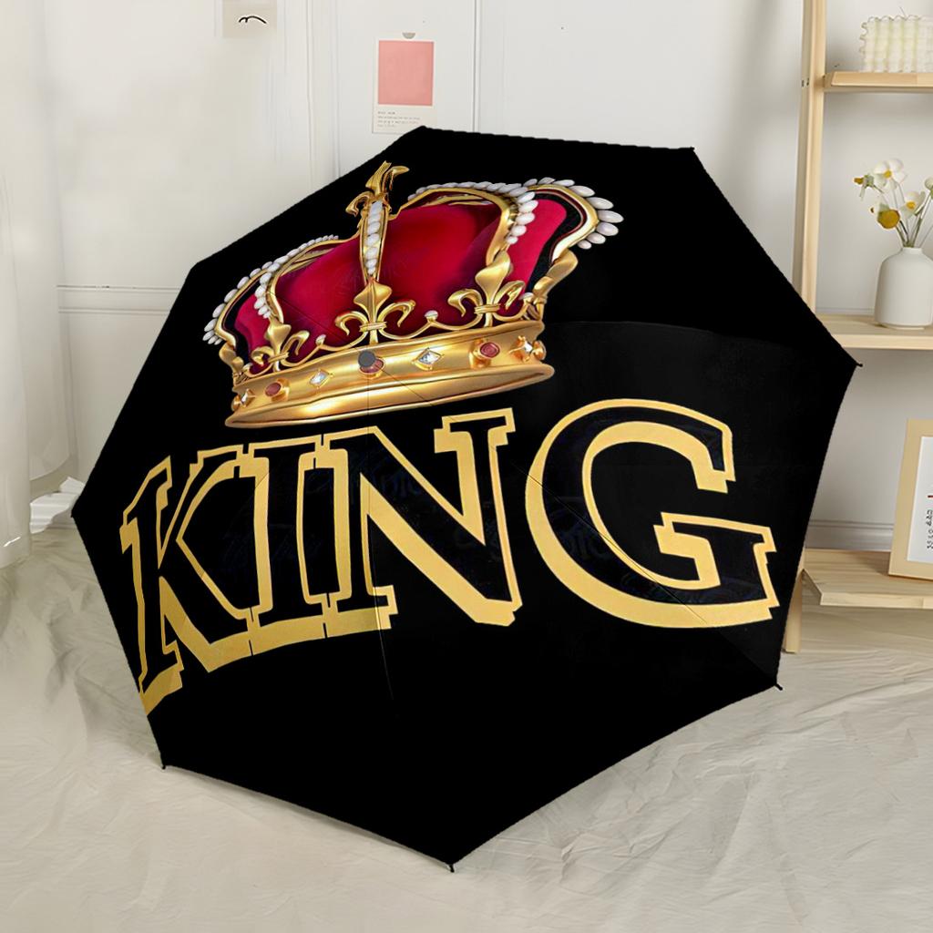 Queen Crown Roses Stars Automatic Umbrella Compact 8 Rib Design Foldable Design Travel Essential Fashionable Accessory