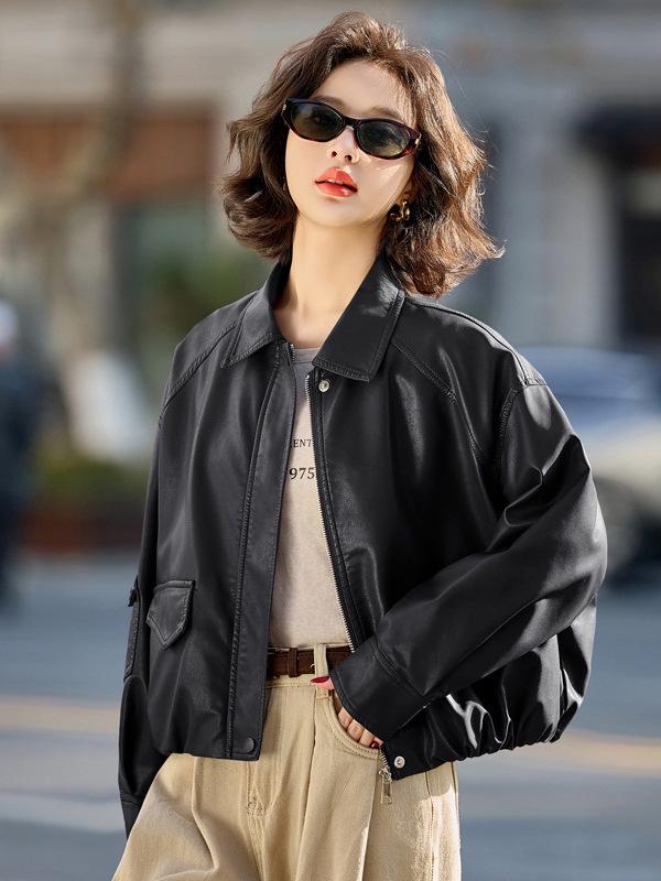 Women's Versatile Genuine Leather Jacket - Short Petite Fashion Lambskin Coat for Spring and Autumn 2025