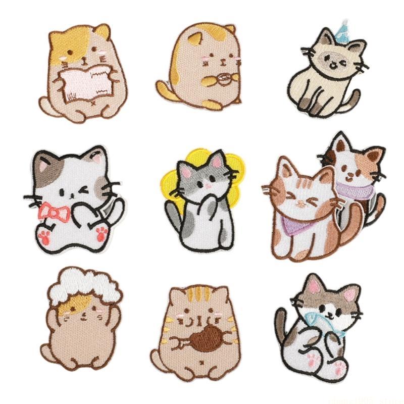 QX2E 10 Pcs Cartoon Cats Applique Patches Embroidery Patches Iron On Patches Embroidered Patches Animal Sew On Patches