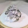 Sterling copper Three Leaf Zircon Ring Intertwined Surround Jewelry Suitable For Birthday Gifts For Women's Parties