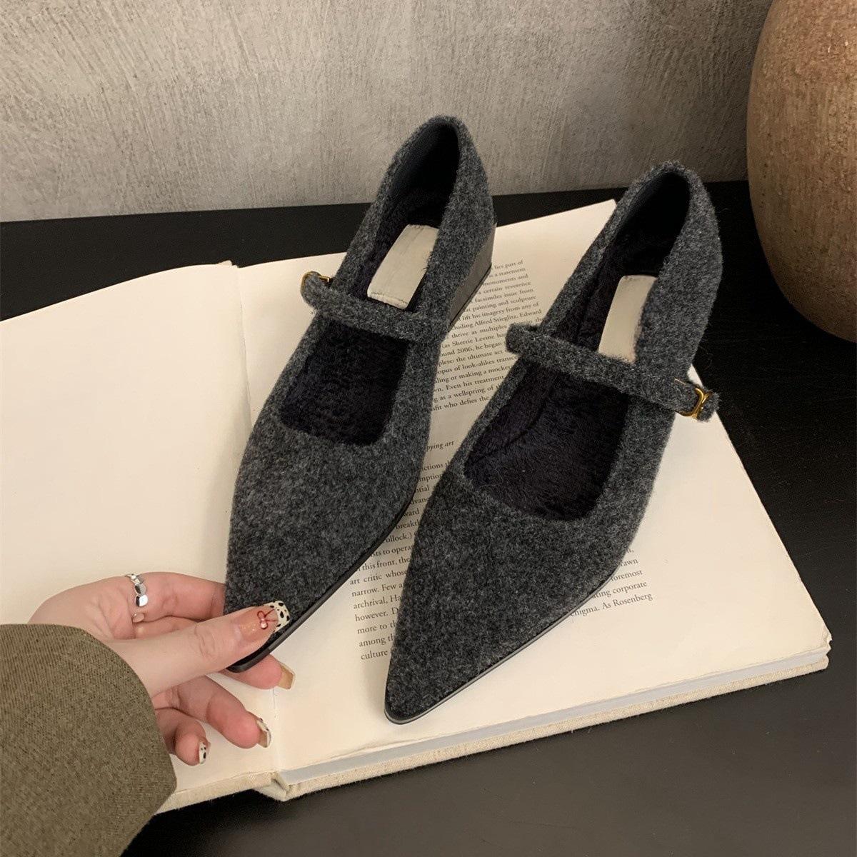 

Туфли Мао Мао женские носят новые зимние французские вечерние остроносые бархатные туфли-лодочки на толстом каблуке теплые хлопковые туфли Мэри Джейн 39 серый