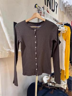 Women's Brown Hollow-Out Single-Breasted Long-Sleeve Cardigan - Versatile Spring/Autumn Layering Top