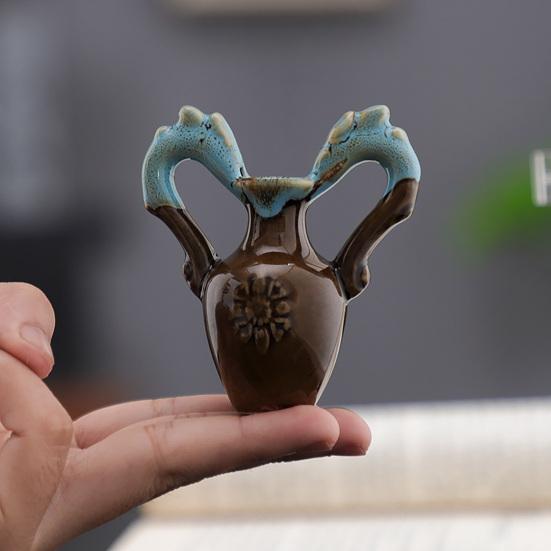 Vază Mini cu Flori Figurine Ceramică Colorată Vintage Vază Miniatură Statuetă Sculptură Mic Suport Ghiveci Decor Ornament