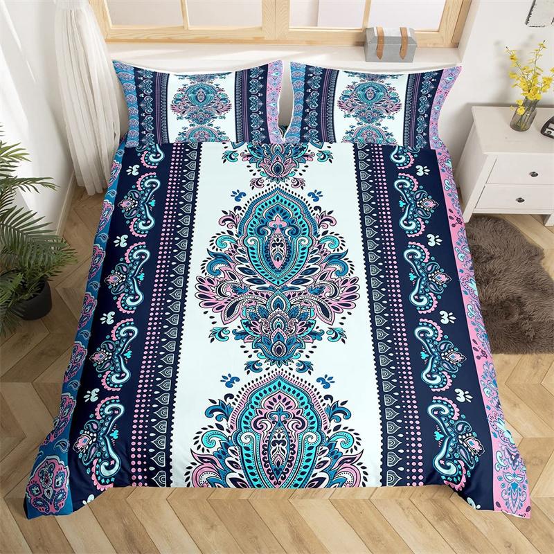 Bohemian Floral Duvet Cover Paisley Mandala Comforter Cover Microfiber Geometry Aztec Mexican Style Bedding Set Twin Queen Size