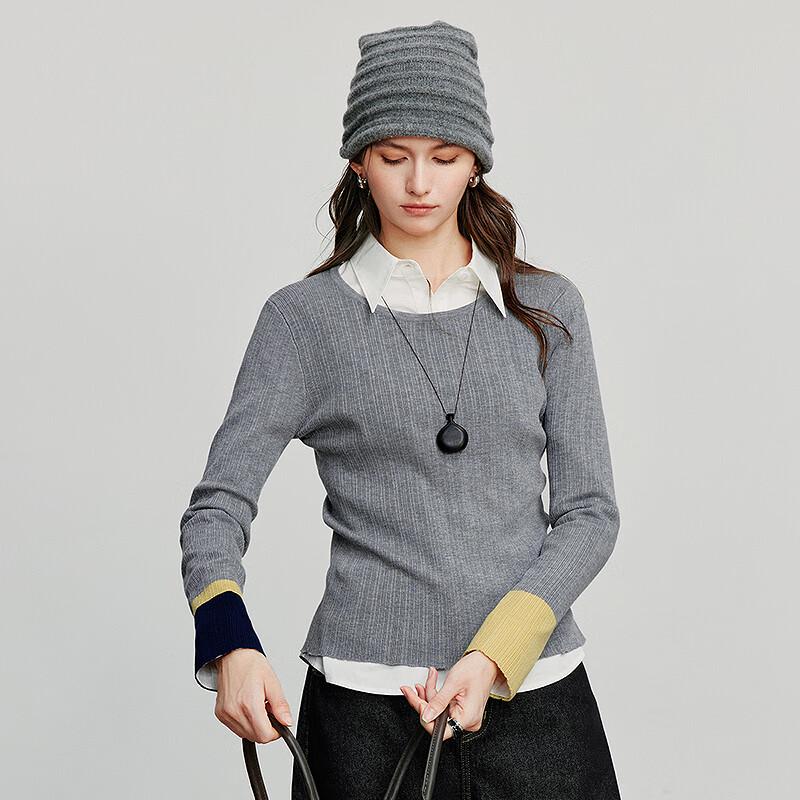 Damen Color-Block Rippstrick Oberteil aus Wollmischung