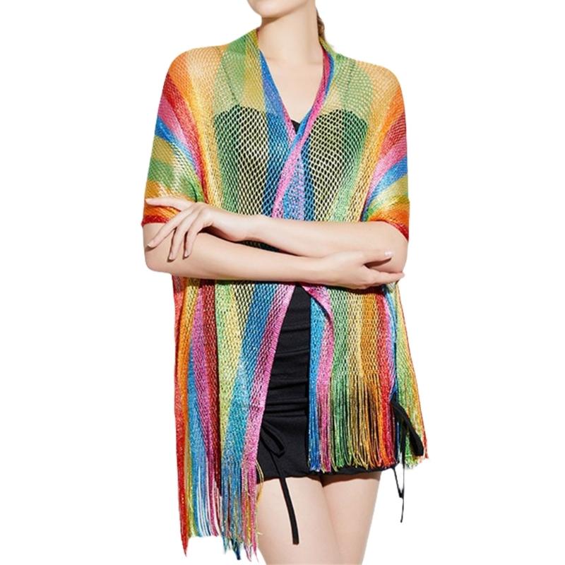 Stylish and Fashionable Rainbow Striped Scarf for Fashionable Individuals Casual Gathering Scarf Fringed Shawl 1