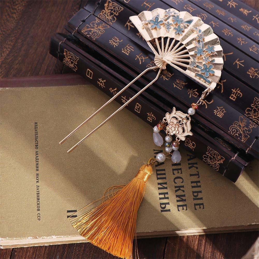 Zinc Zinc Alloy Pearl Fringe Hairpin Retro Fan Shape Bride Tiara Exquisite U Shape Hair Frok Wedding