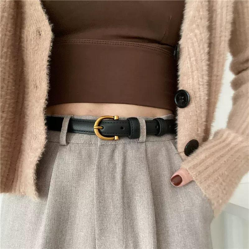 Korean Style Women's Genuine Leather Thin Waist Belt - Retro Pin Buckle, Versatile and Stylish