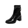 Shoes Couple~ Short Boots Women's Spring Square Head Martin Boots Small French Thick Heel Skinny Boots