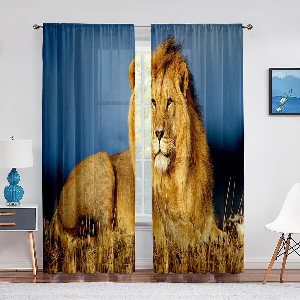 Lion Majestic Wildlife King Chiffon Sheer Curtains for Living Room Bedroom Home Decoration Window Voiles Tulle Curtain Drapes