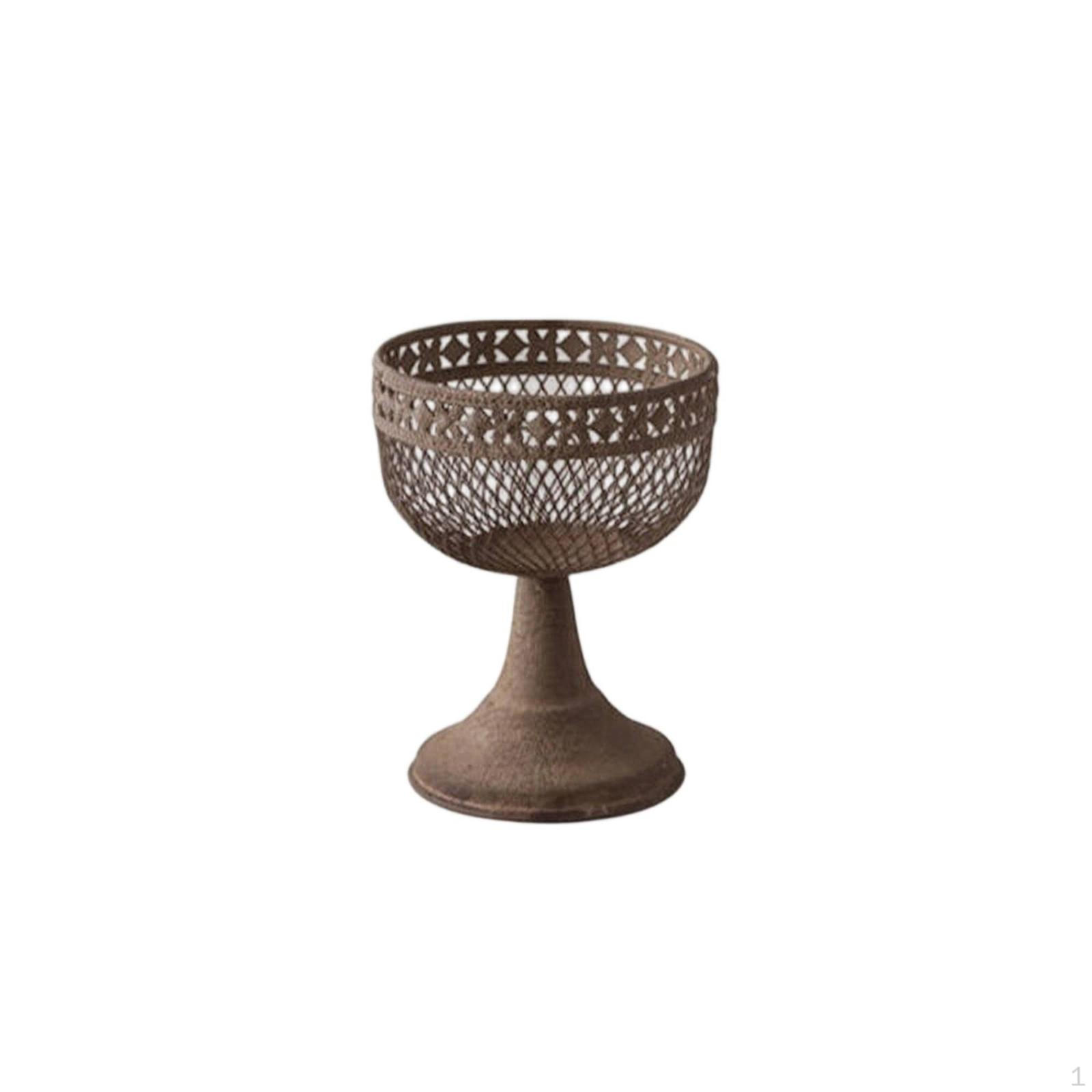 Metal Planter with Pedestal Decorative Goblet Distressed Flower Pot for Tabletop, Entryway,