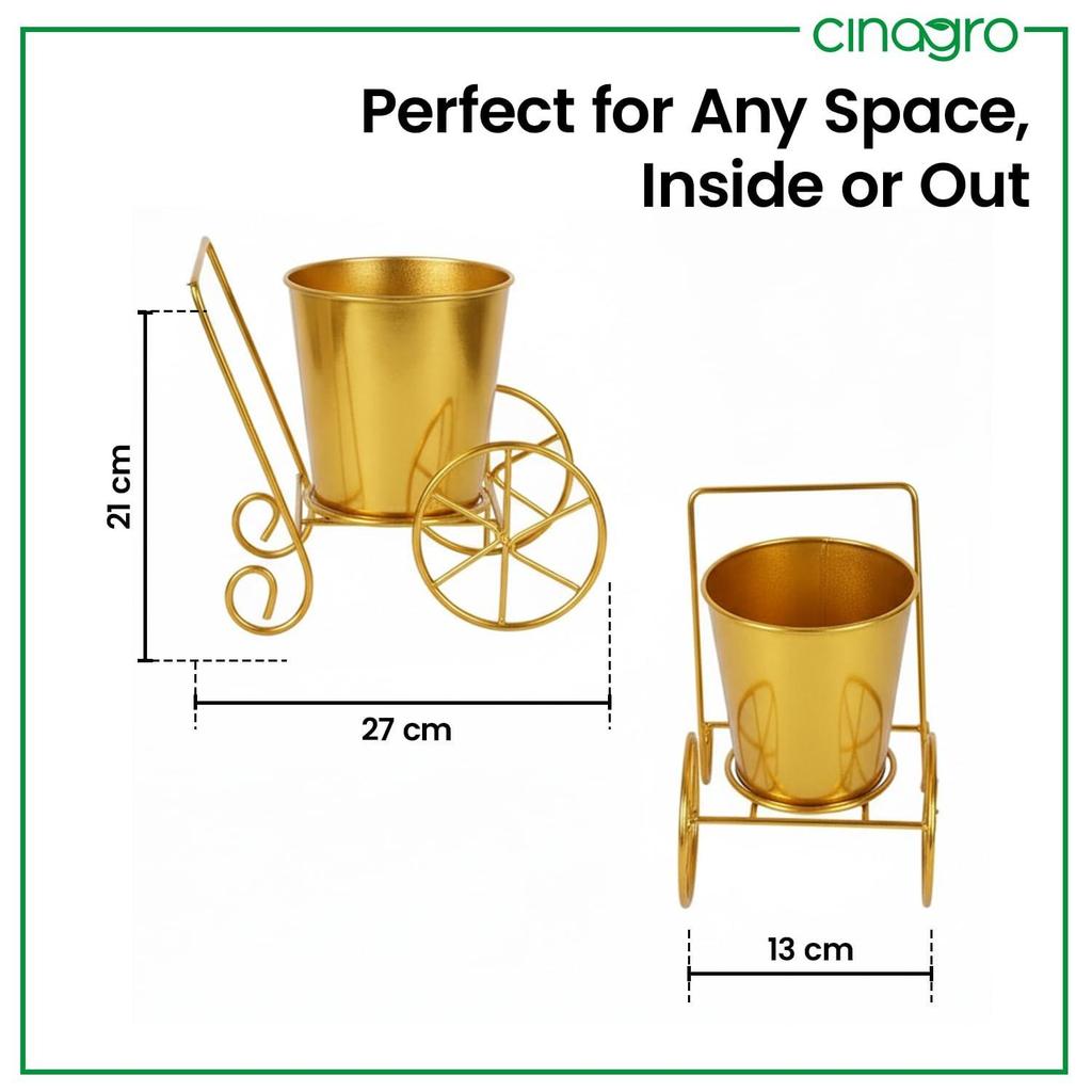 Metal Wagon Planter, Metal Plant Stand for Indoor & Outdoor Use, 2 Wheel Pot Stand, Flower Vase For Flowers & Ornaments, 27 X 13 X 21 Cm