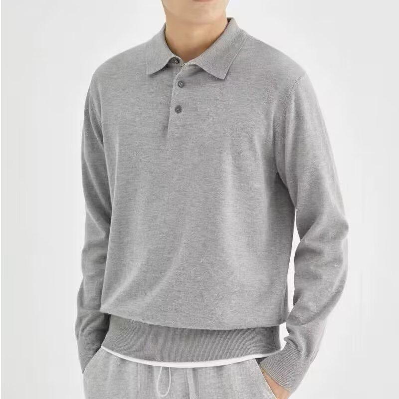 2023 Trendy Men's Hong Kong-Style Long-Sleeve Polo: Fashionable, Retro, Loose-Fit Half-Button Sweater