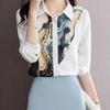 Women's Clothing Long Sleeve Printed Spliced Blouse Spring Autumn Elegant Commute Turn-down Collar Single-breasted Shirt