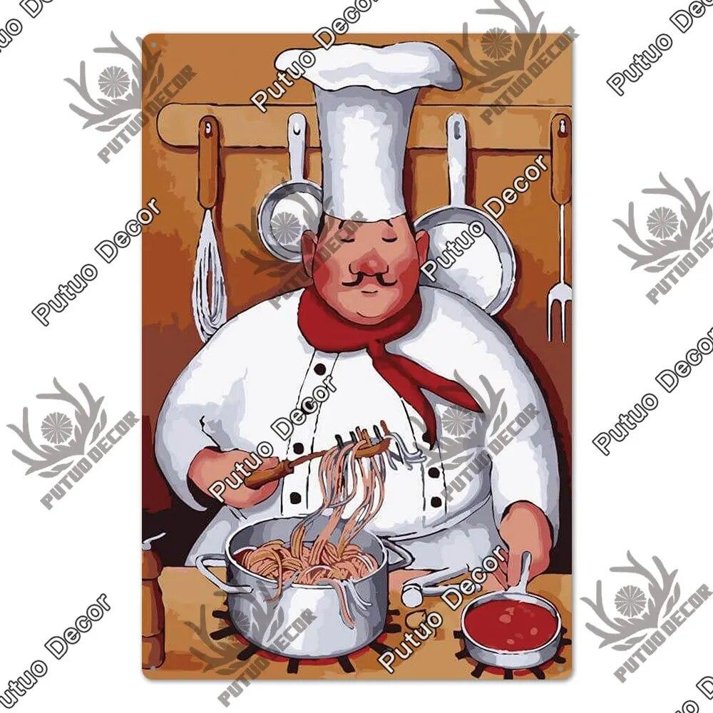 Putuo Decor Chef Metal Painting Retro Tin Sign Cook Kitchen Vintage Wall Decor Restaurant Diner Bistro