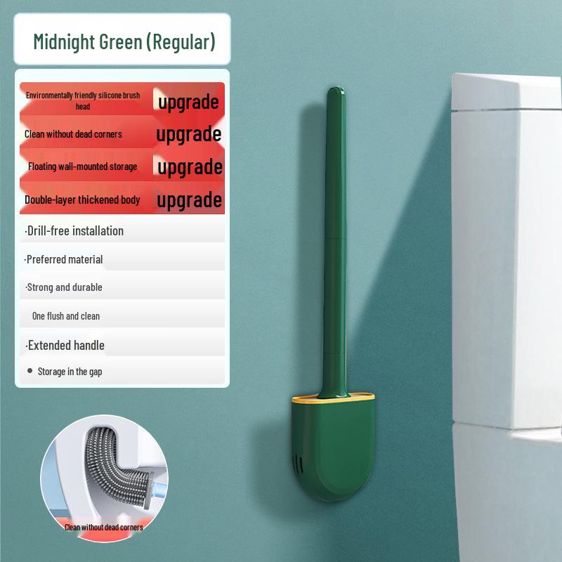 

Wall-Mounted Silicone Toilet Brush Set for Seamless Cleaning полночь зеленый
