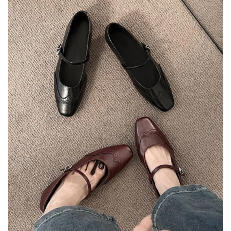 New Retro Shoes Women Shallow Buckle Strap Bean Dress Flat Mary Janes Shoes Solid Flat Low Heels Zapatos