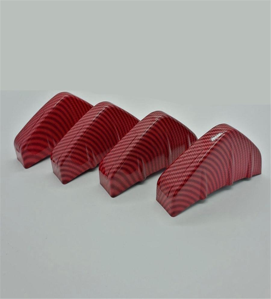 Universal 4Pcs Red Carbon Fiber Look Car SUV Rear Bumper Lip Diffuser Shark Fins