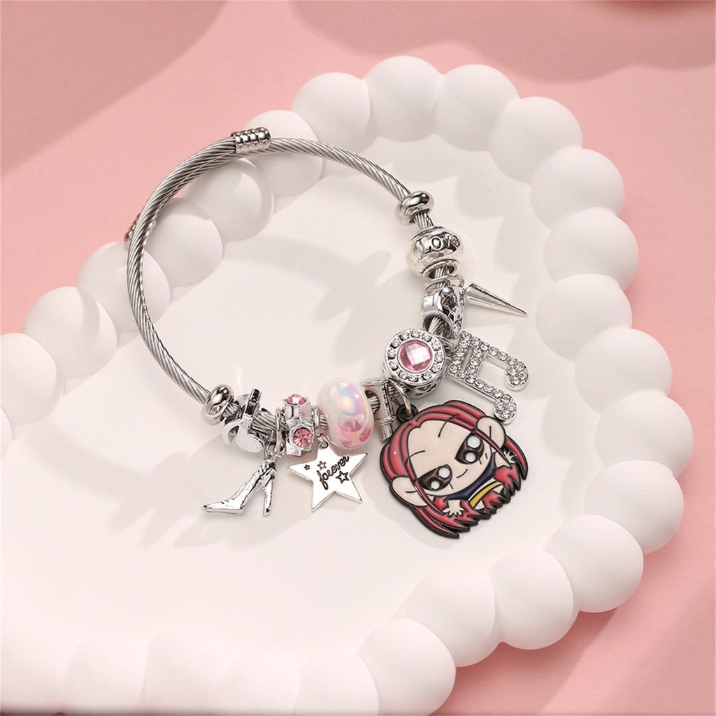 Cartoon Diamond Bracelet, Anime-themed Pendant Open Stainless Steel Bracelet