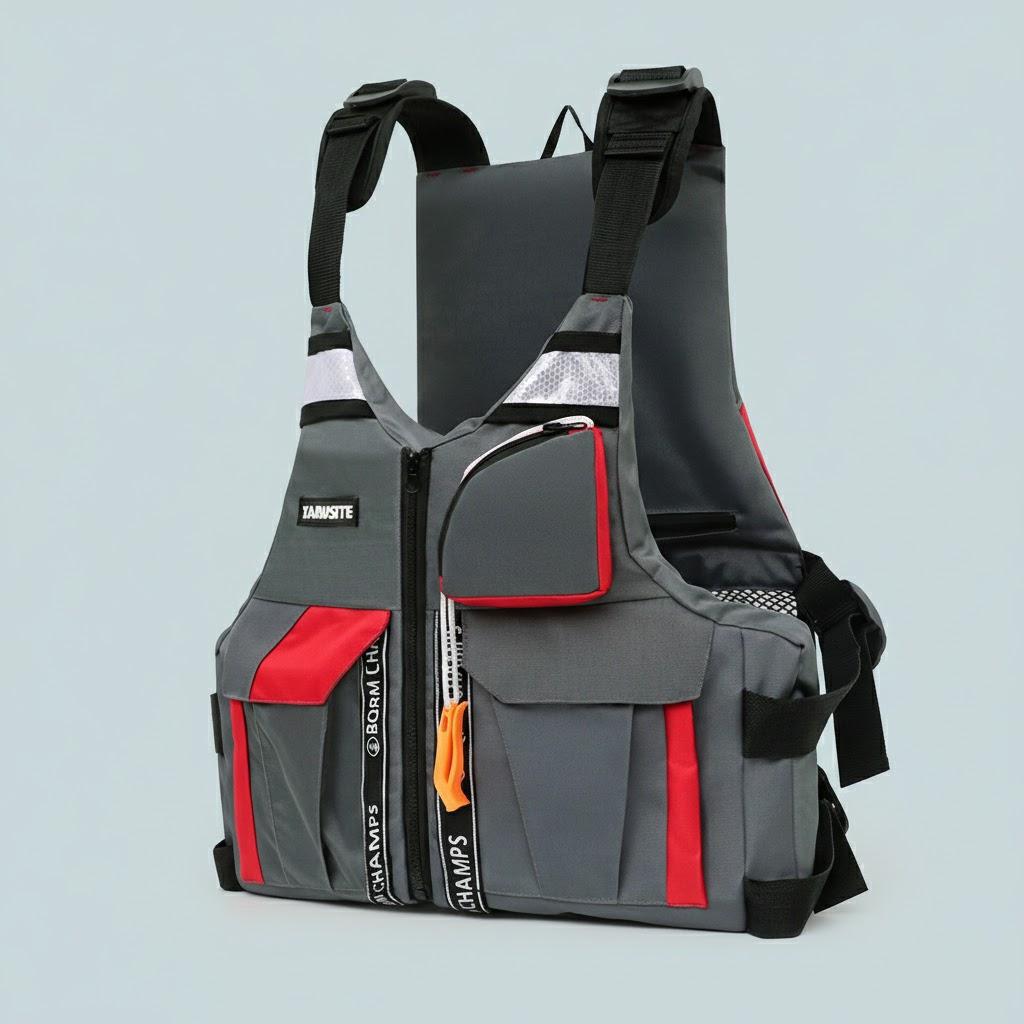 

Outdoor Fishing Vest with High Buoyancy and Safety Features for Fishing Boating Adjustable Life Jacket серый