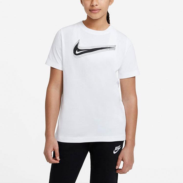 Nike Logo Print Round Neck Short Sleeve T-Shirt Kids Tops White DC7797-100