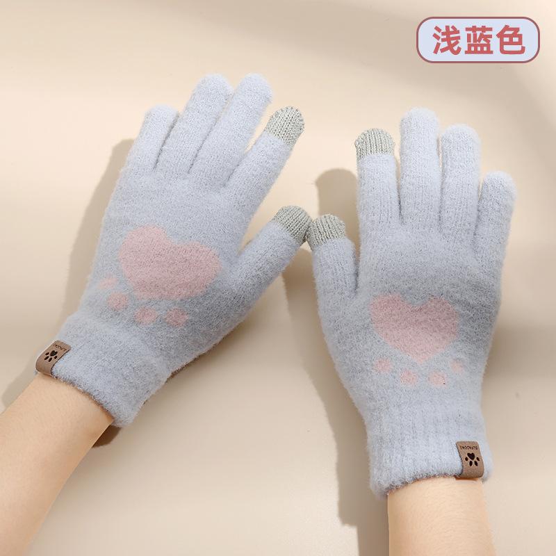 Women's autumn and winter plush knitted gloves warm and cold-proof plush imitation mink cartoon cute touch screen fashion