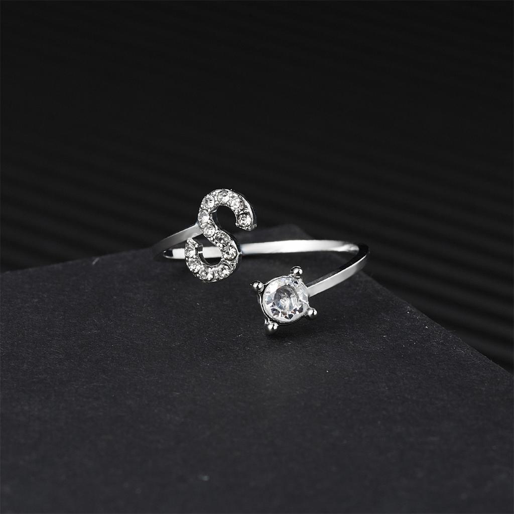 Silver Color Zircon Initial A-Z Letter Rings For Women 26 English Alphabet Adjustable Opening Ring Name Female Wedding Jewelry