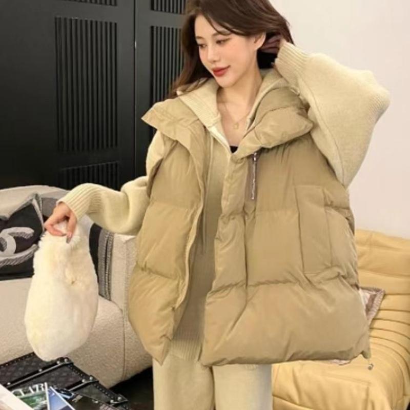 Hong Kong Style Ins Autumn and Winter Down Cotton Jacket Vest Women's Loose and Versatile Vest Jacket Women's Jacket