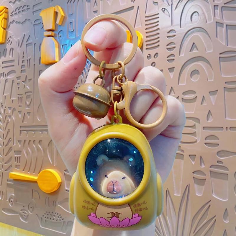 Creative Luminous Keychain Cute Cartoon Space Capsule Capybara Keyring Schoolbag Pendant Trinket Friend Children Gift