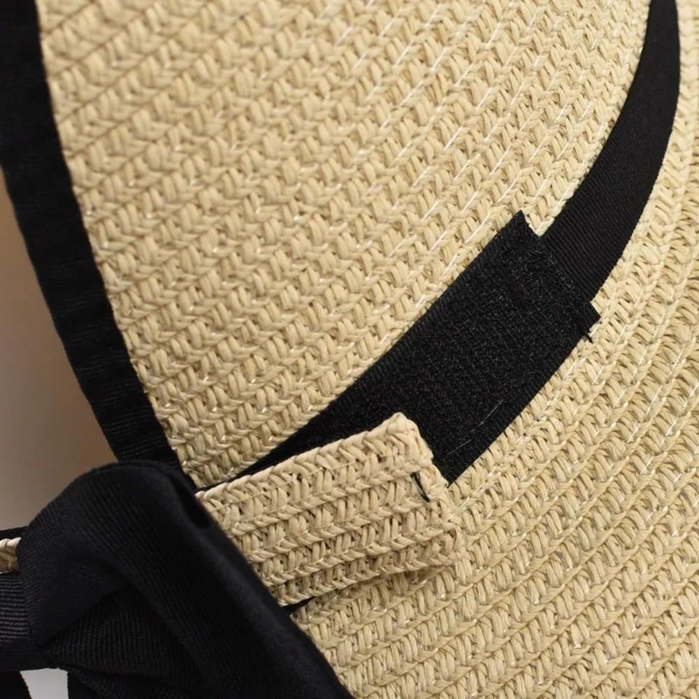Large Brim Summer Straw Hat Bowknot Design Wide Brim Hat Elegant Empty Top Sun Hat for Women