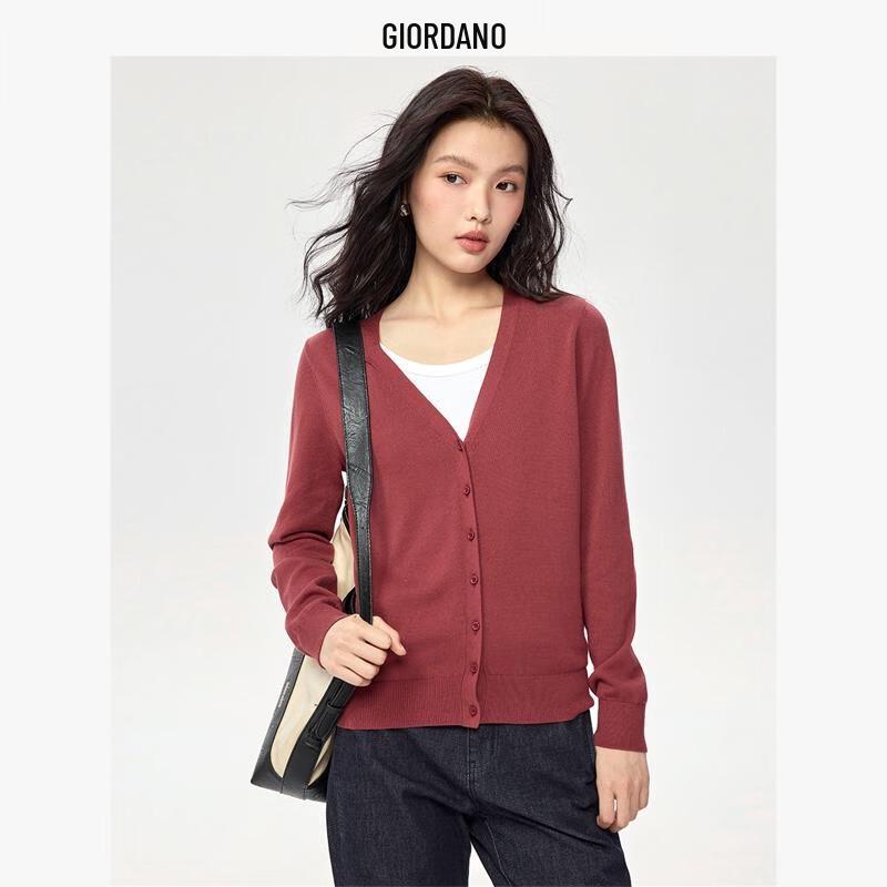 Giordano Women's Pure Cotton V-neck Knitted Cardigan