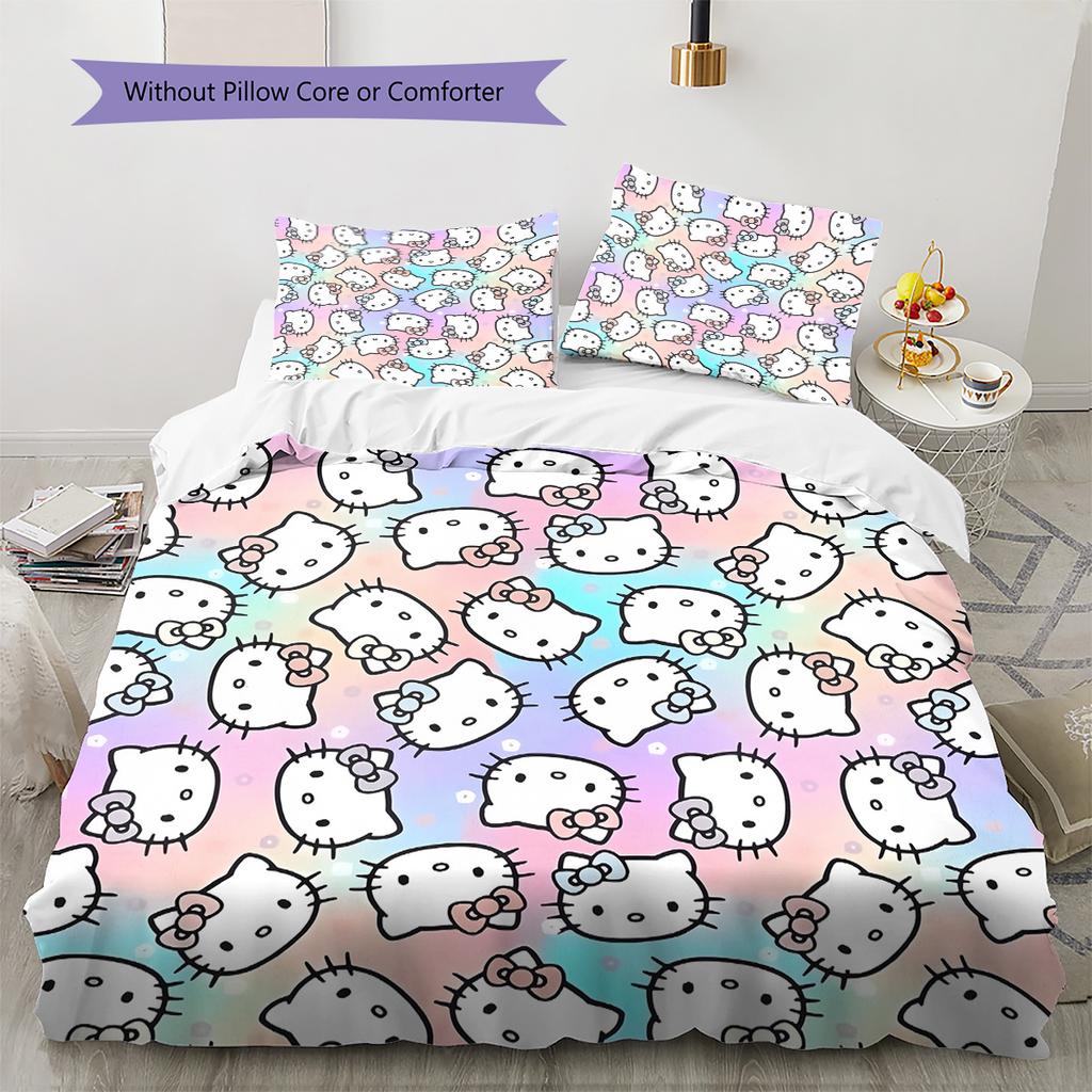 Hello Kitty Pattern Bedding Quilt Set Home Decoration Gift (1 * duvet cover + 2 * pillowcase without core)