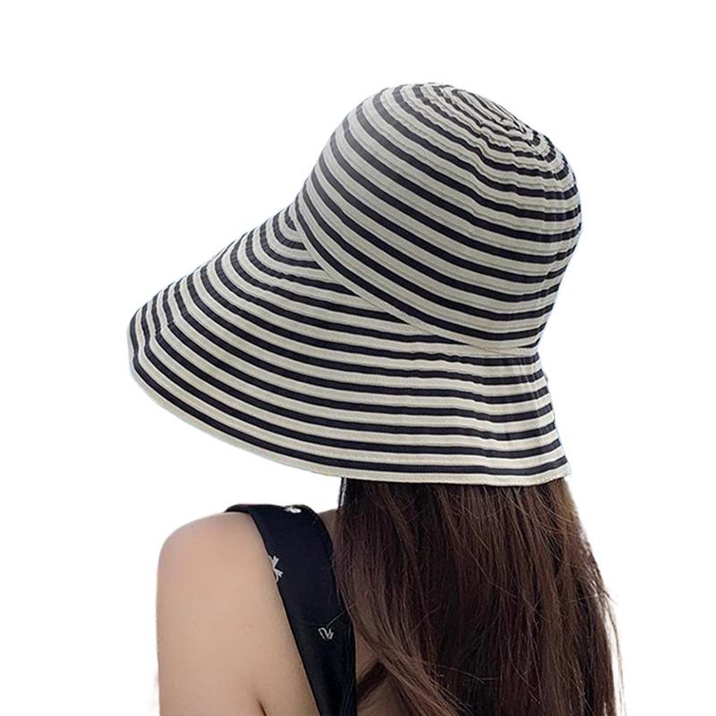 Fashion 2026 Summer Versatile Foldable Color-Blocked Striped Wide-Brimmed Sun Hat For Beach Vacations And Sun Protection