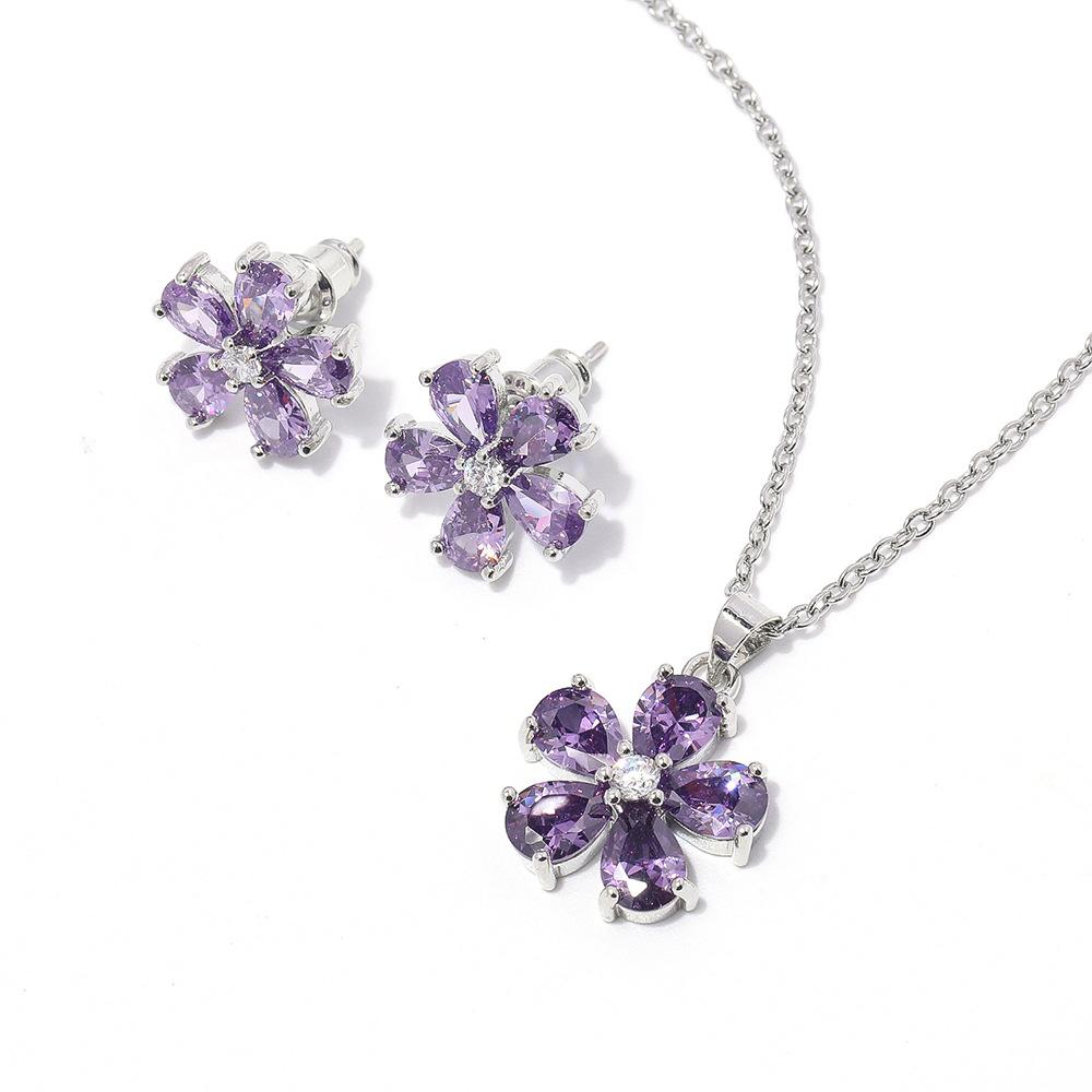 

Комплект сережек-гвоздиков с маленьким цветком и цирконием, ожерелье, высококачественные аксессуары для фей, многоцветный дополнительный комплект украшений для женщин necklace stud earrings two-piece set free chain фиолетовый