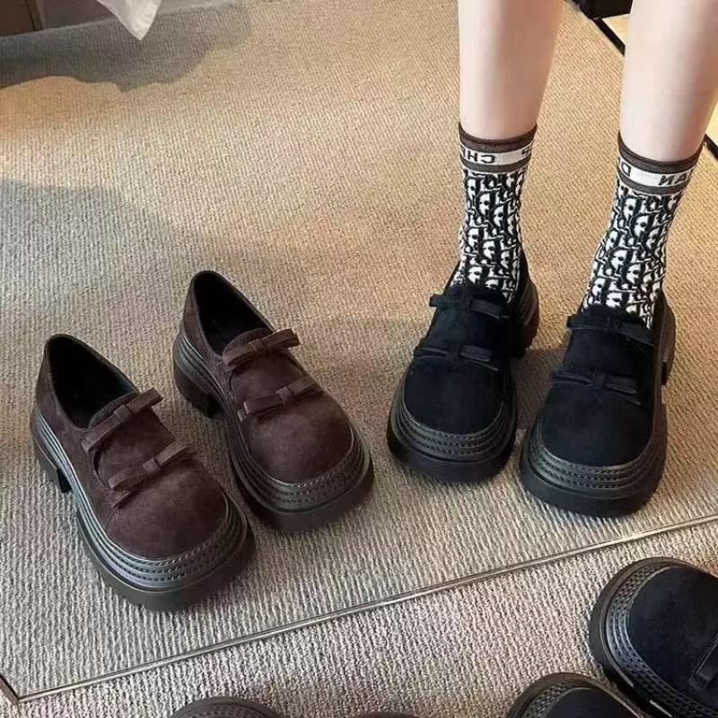 Casual thick-soled women's autumn new bow matte leather thick-soled heightening small leather shoes