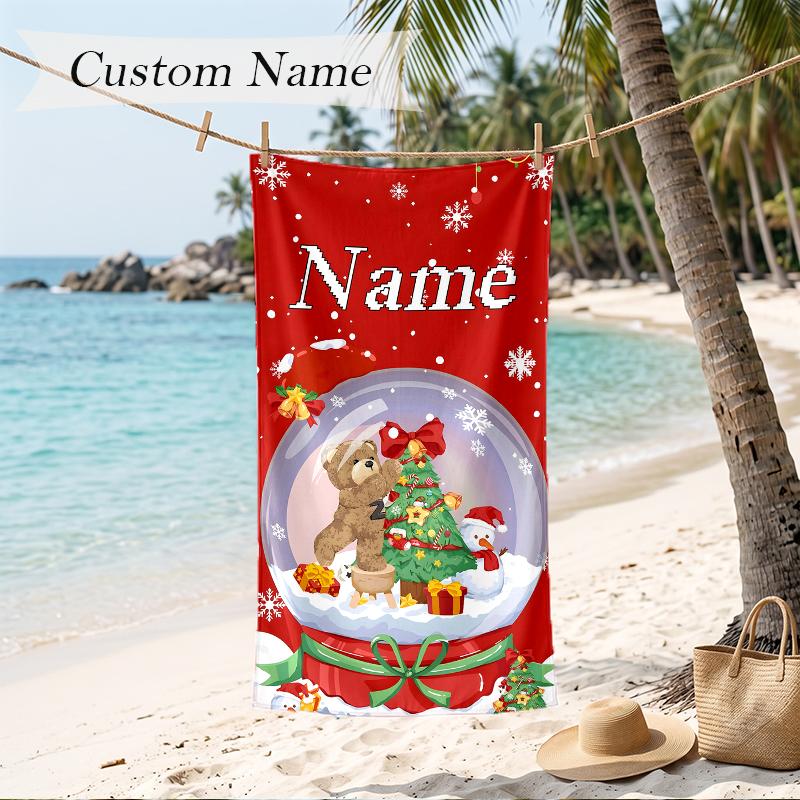 Christmas Atmosphere Custom Name Printed Beach Towel Personalized Soft Towel For Swimming Beach Travel