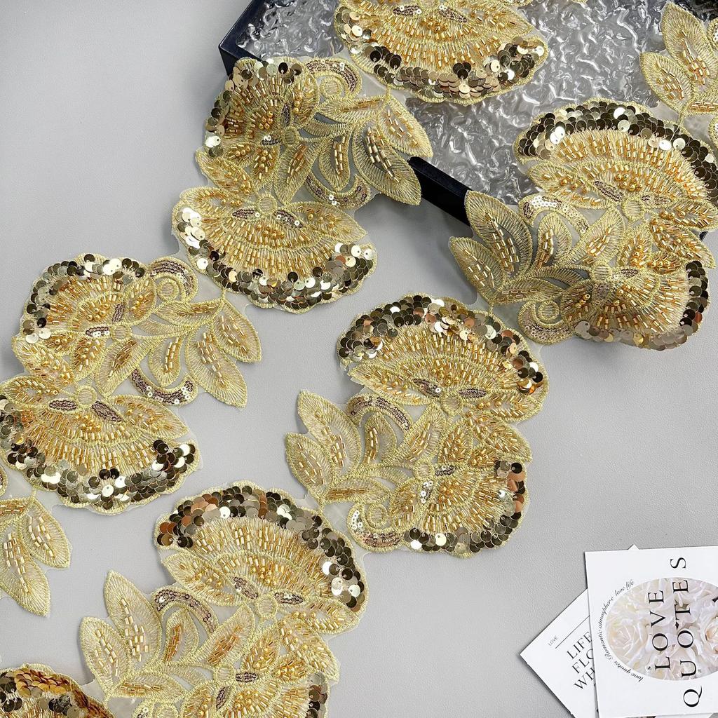 Heavy Industry Multi-Color Mesh Yarn Bead Sequin Embroidery Flower Patch Lace Decoration Ethnic Style Dress Clothing Cloth Sticker